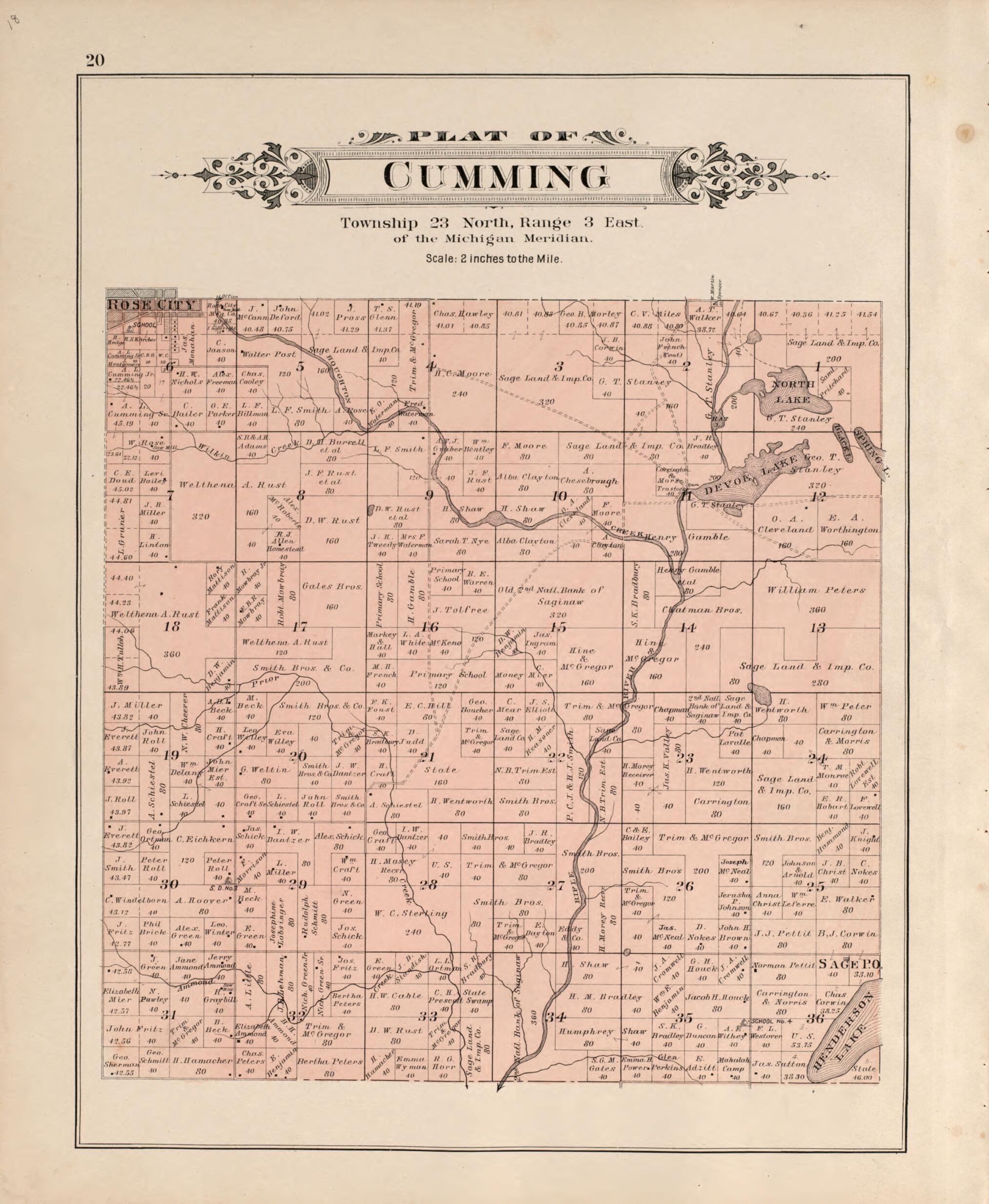 This old map of Cumming from Plat Book of Ogemaw County, Michigan from 1903 was created by  P.A. &amp; J.W. Myers (Firm) in 1903