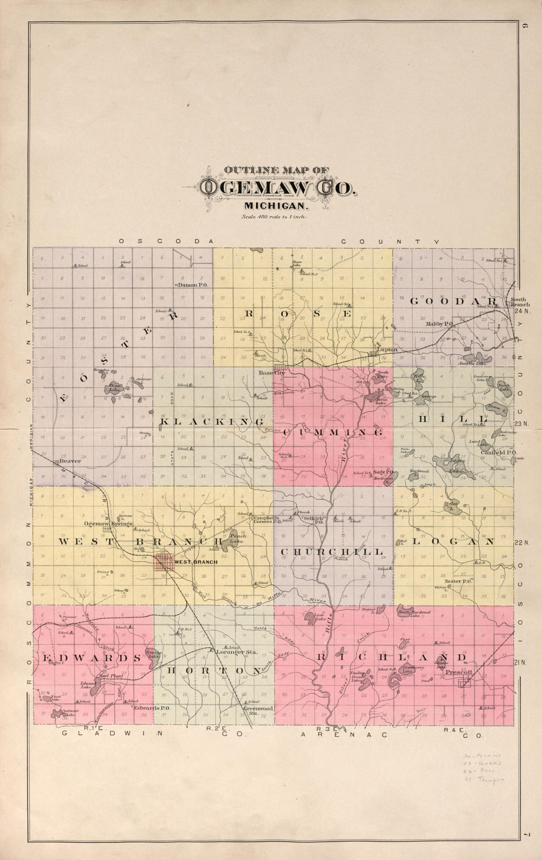 This old map of Ogemaw County from Plat Book of Ogemaw County, Michigan from 1903 was created by  P.A. &amp; J.W. Myers (Firm) in 1903