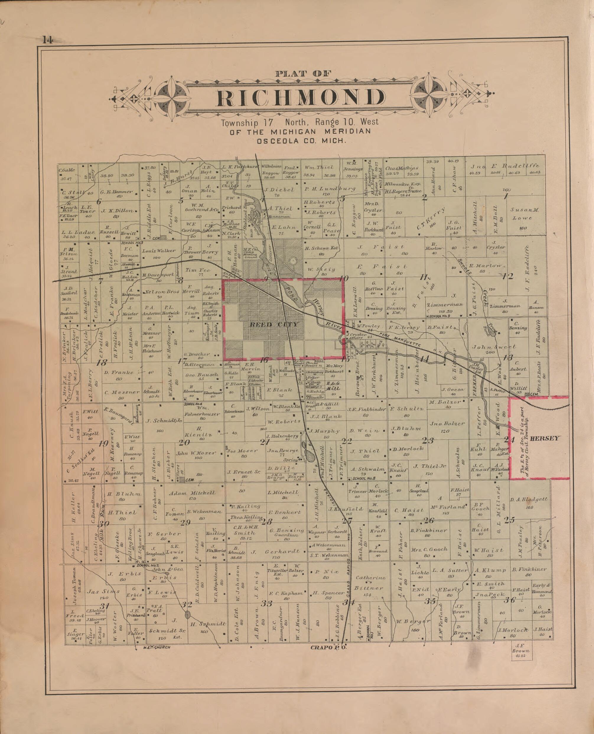 This old map of Richmond from Plat Book of Osceola County, Michigan from 1900 was created by  P.A. &amp; J.W. Myers (Firm) in 1900