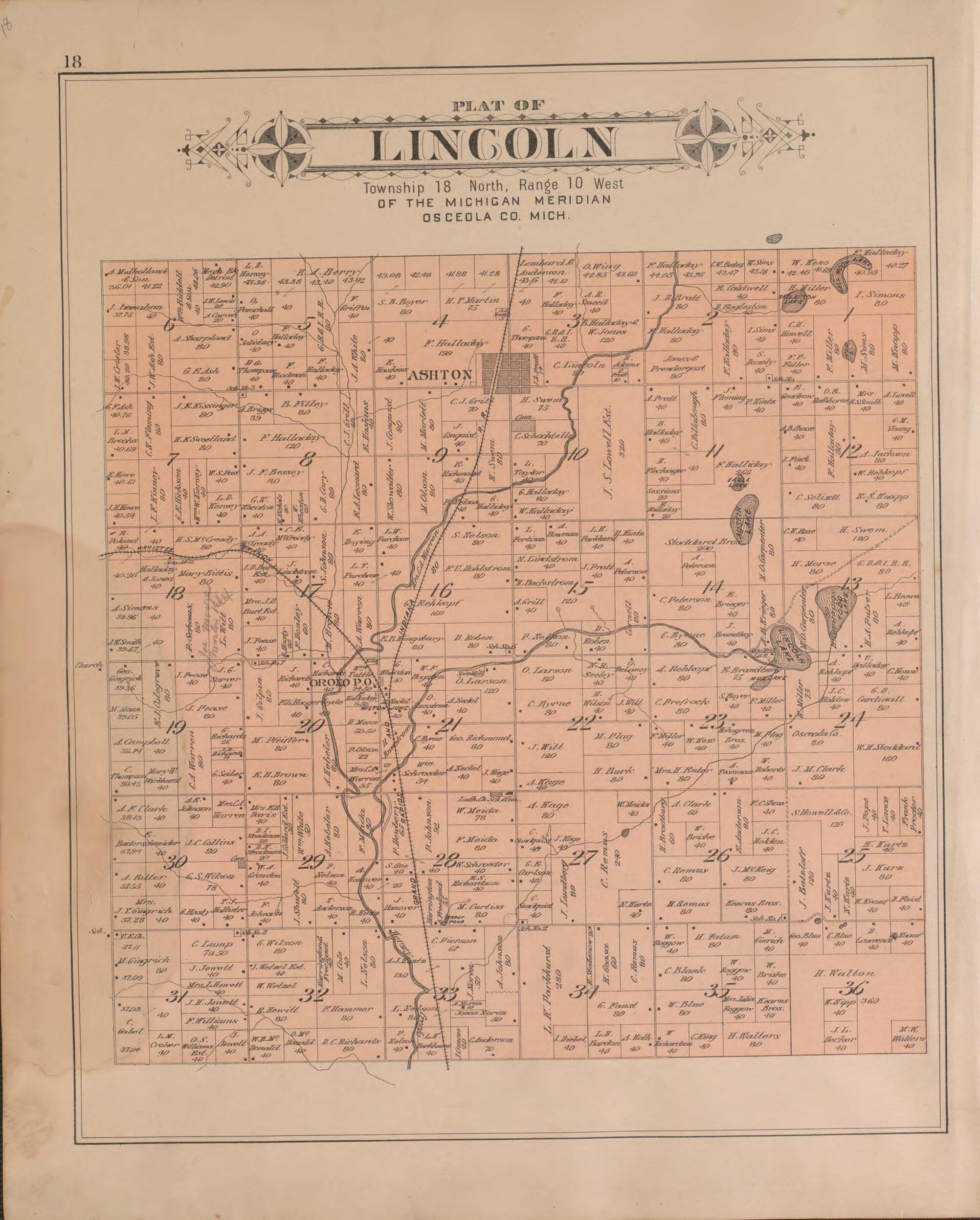 This old map of Lincoln from Plat Book of Osceola County, Michigan from 1900 was created by  P.A. &amp; J.W. Myers (Firm) in 1900