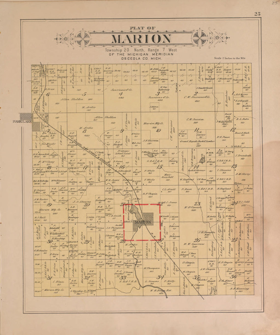 This old map of Marion from Plat Book of Osceola County, Michigan from 1900 was created by  P.A. &amp; J.W. Myers (Firm) in 1900