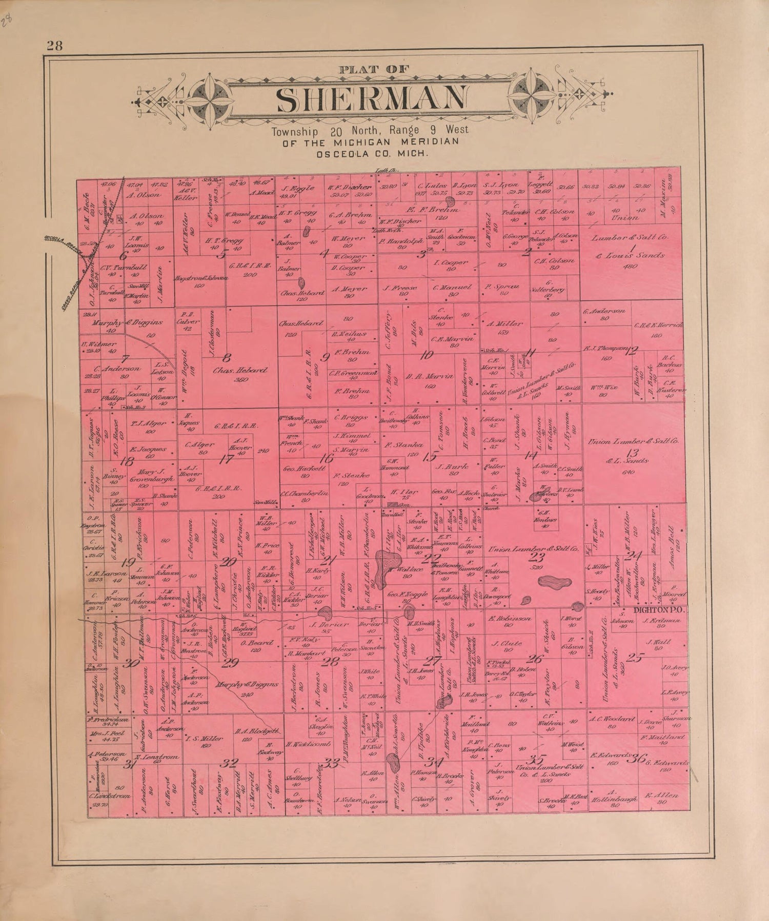 This old map of Sherman from Plat Book of Osceola County, Michigan from 1900 was created by  P.A. &amp; J.W. Myers (Firm) in 1900