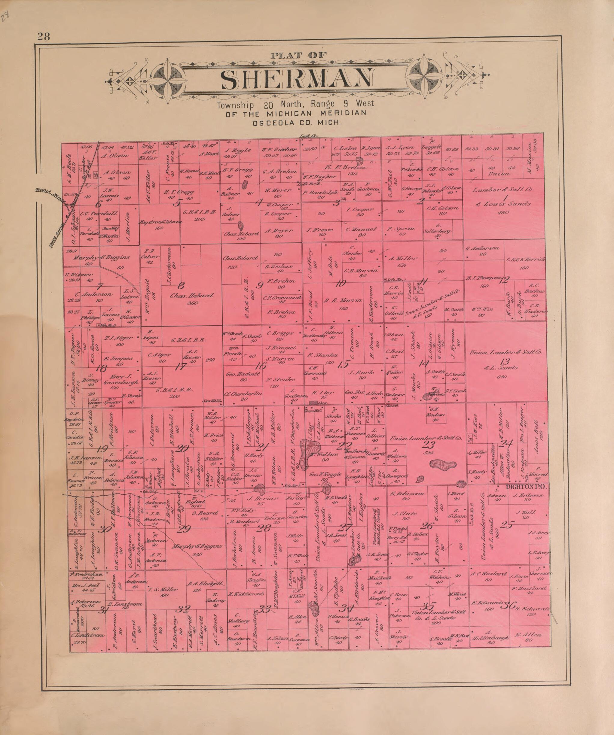 This old map of Sherman from Plat Book of Osceola County, Michigan from 1900 was created by  P.A. &amp; J.W. Myers (Firm) in 1900