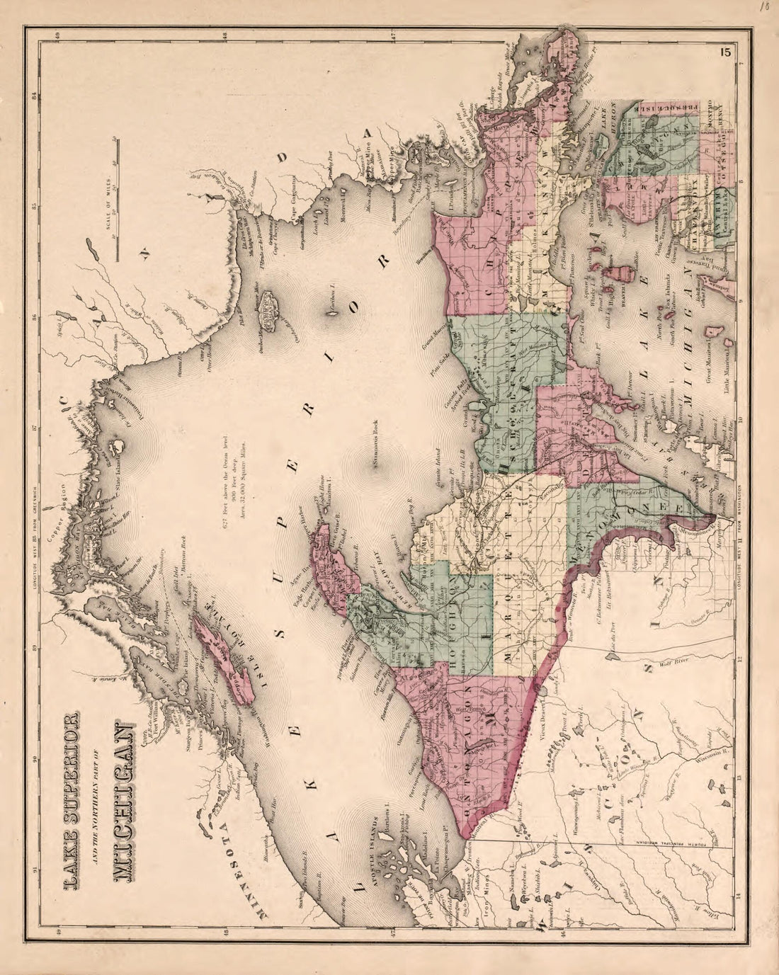 This old map of Lake Superior and the Northern Part of Michigan from Atlas of Saginaw County, Mich from 1877 was created by Louis E. Neumann in 1877