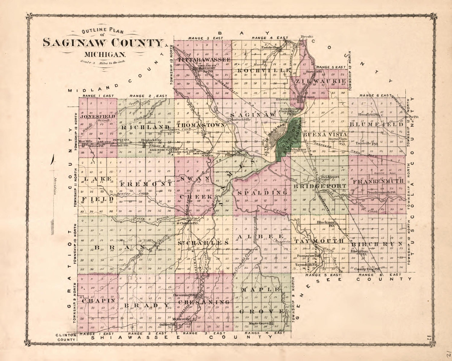 This old map of Outline Plan of Saginaw County from Atlas of Saginaw County, Mich from 1877 was created by Louis E. Neumann in 1877