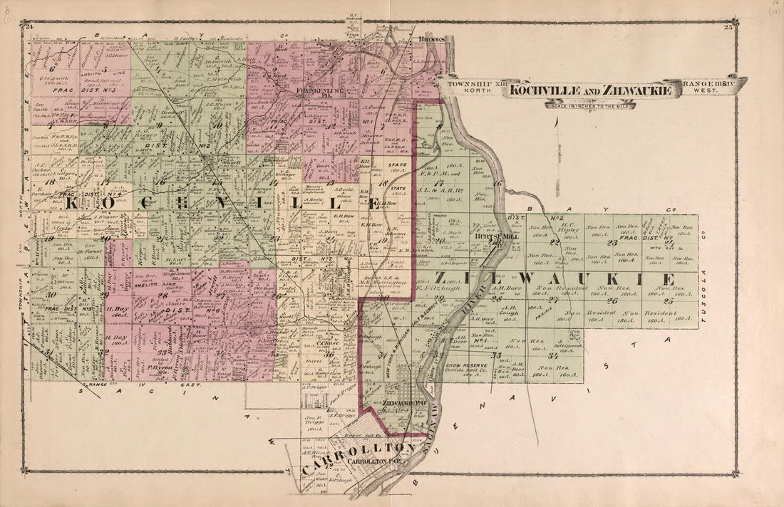 This old map of Kochville and Zilwaukie Townships from Atlas of Saginaw County, Mich from 1877 was created by Louis E. Neumann in 1877