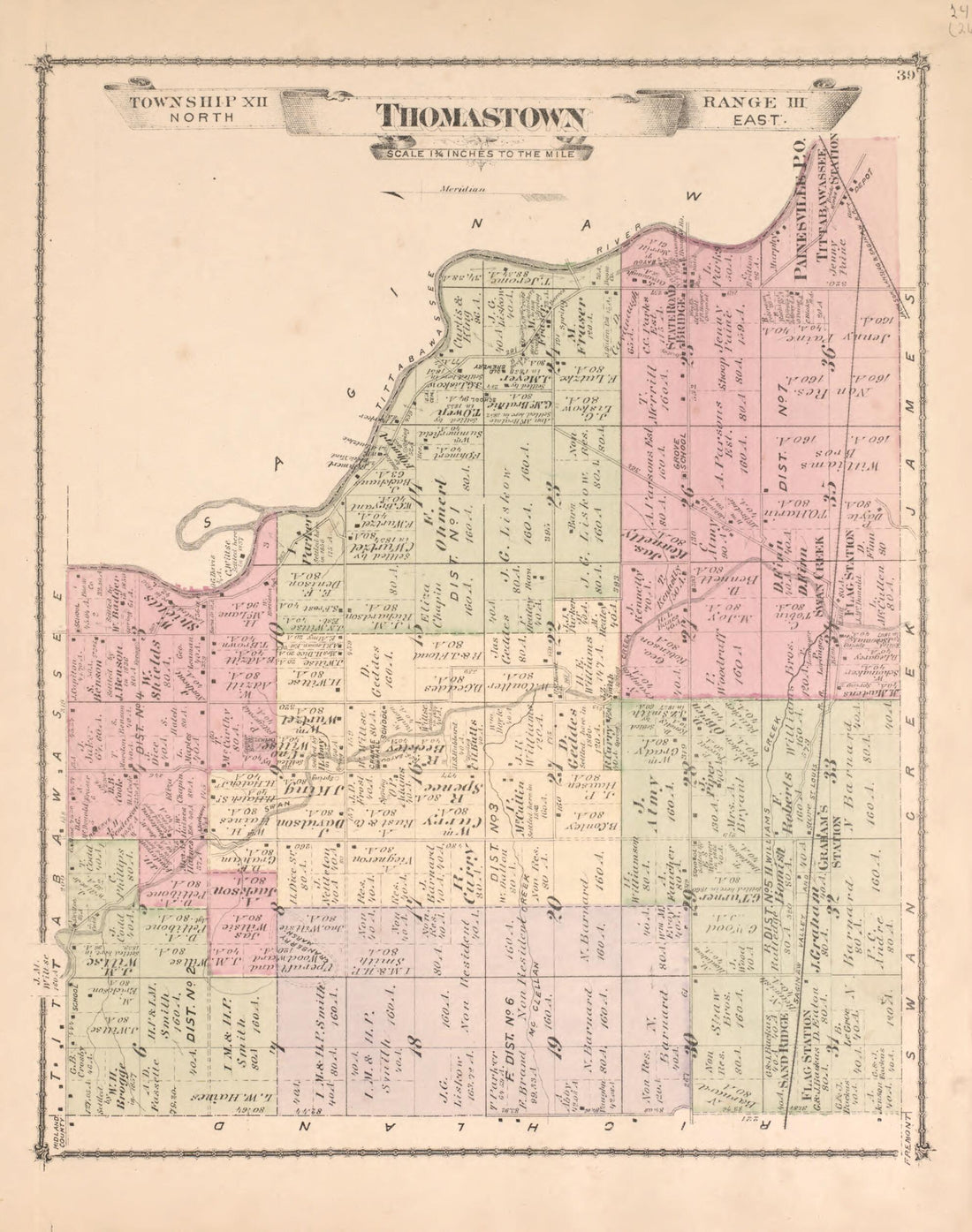 This old map of Thomastown Township from Atlas of Saginaw County, Mich from 1877 was created by Louis E. Neumann in 1877