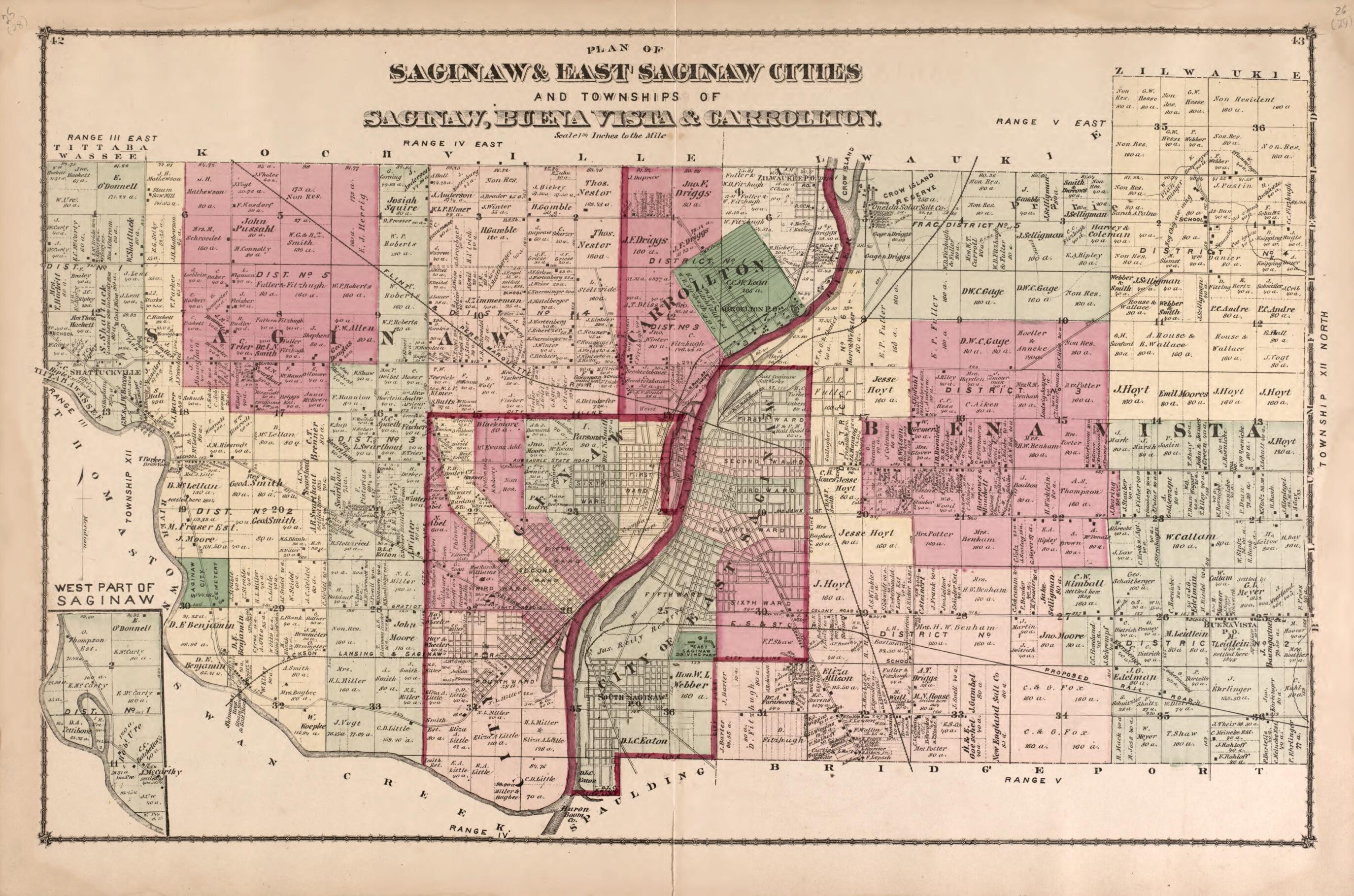 This old map of Plan of Saginaw and East Saginaw Cities from Atlas of Saginaw County, Mich from 1877 was created by Louis E. Neumann in 1877