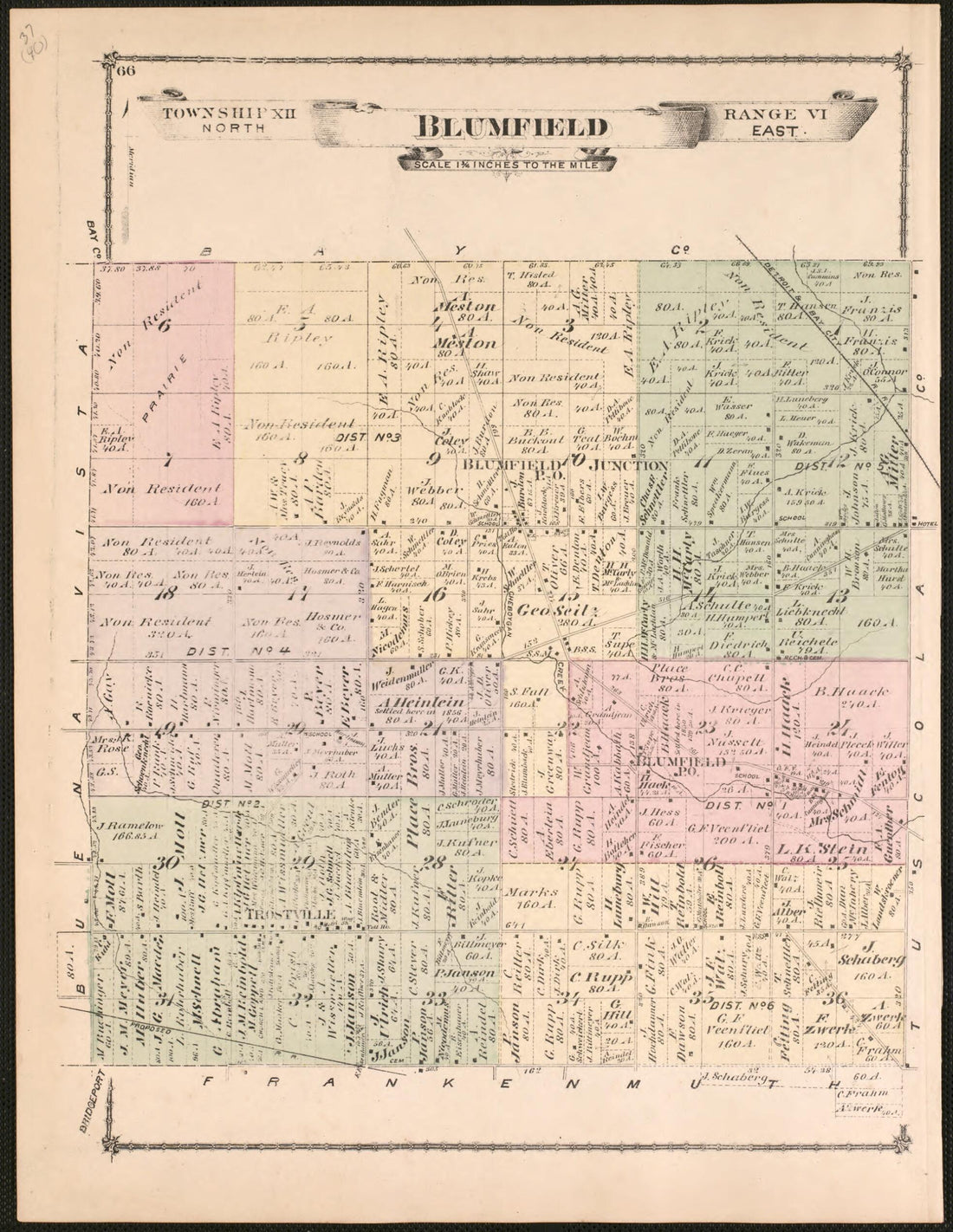 This old map of Blumfield Township from Atlas of Saginaw County, Mich from 1877 was created by Louis E. Neumann in 1877