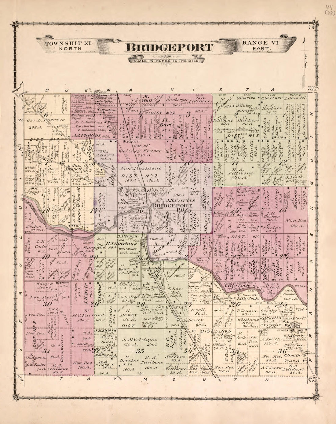 This old map of Bridgeport Township from Atlas of Saginaw County, Mich from 1877 was created by Louis E. Neumann in 1877