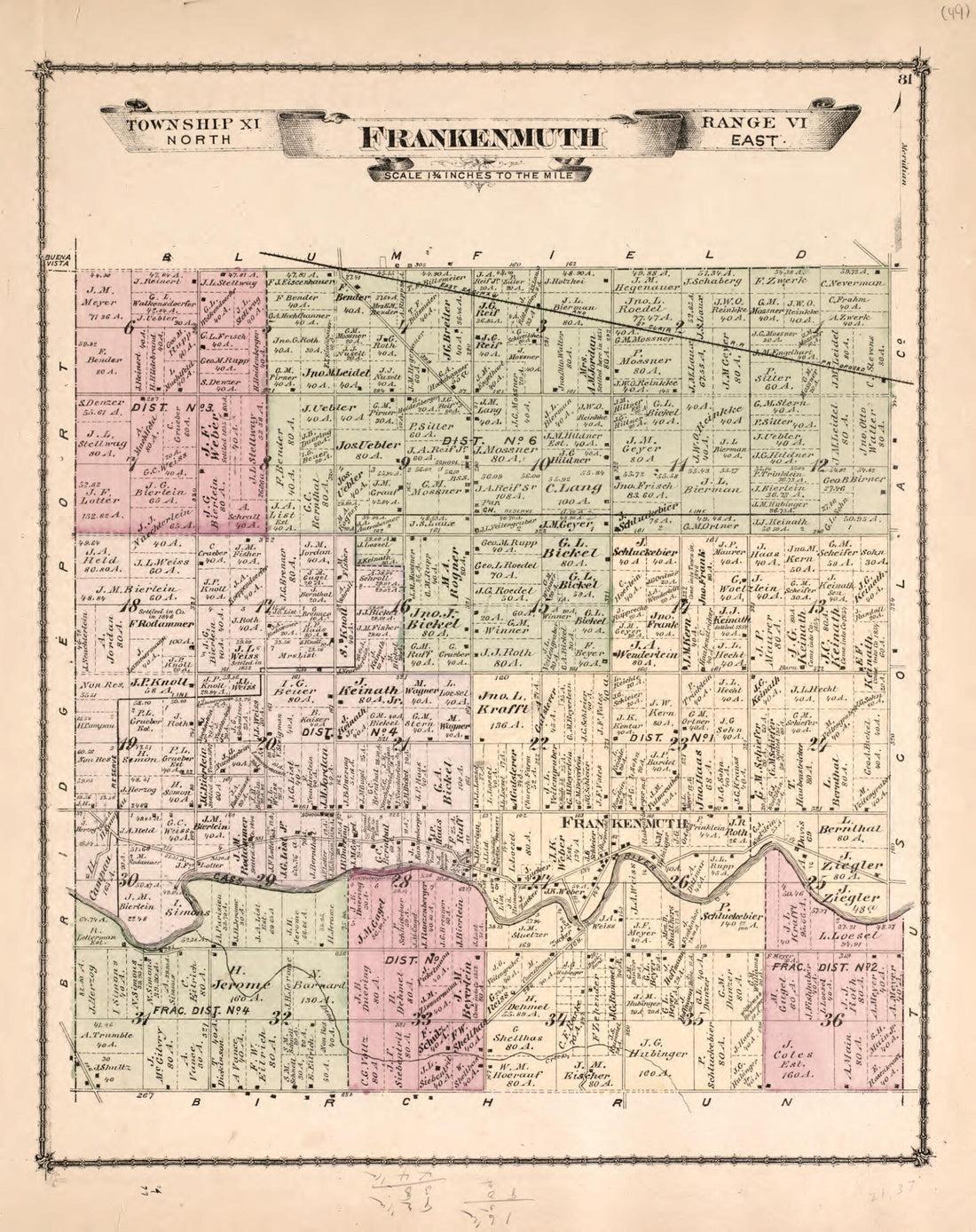 This old map of Frankenmuth Township from Atlas of Saginaw County, Mich from 1877 was created by Louis E. Neumann in 1877