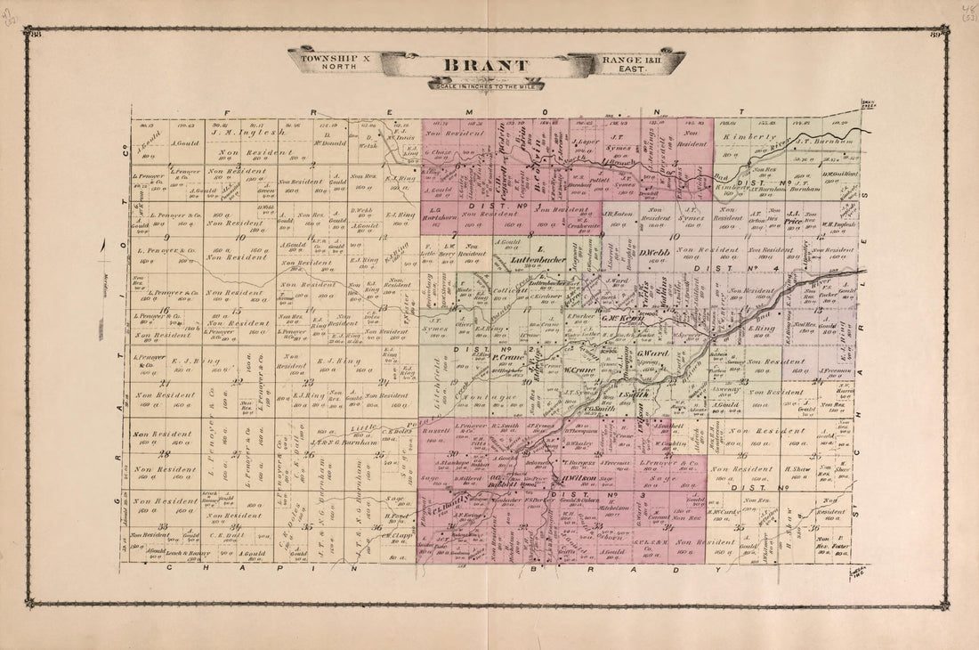 This old map of Brant Township from Atlas of Saginaw County, Mich from 1877 was created by Louis E. Neumann in 1877