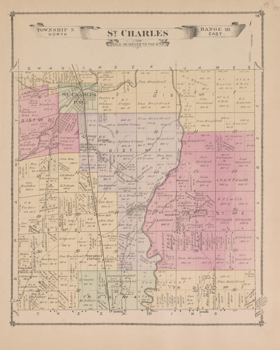 This old map of St. Charles Township from Atlas of Saginaw County, Mich from 1877 was created by Louis E. Neumann in 1877