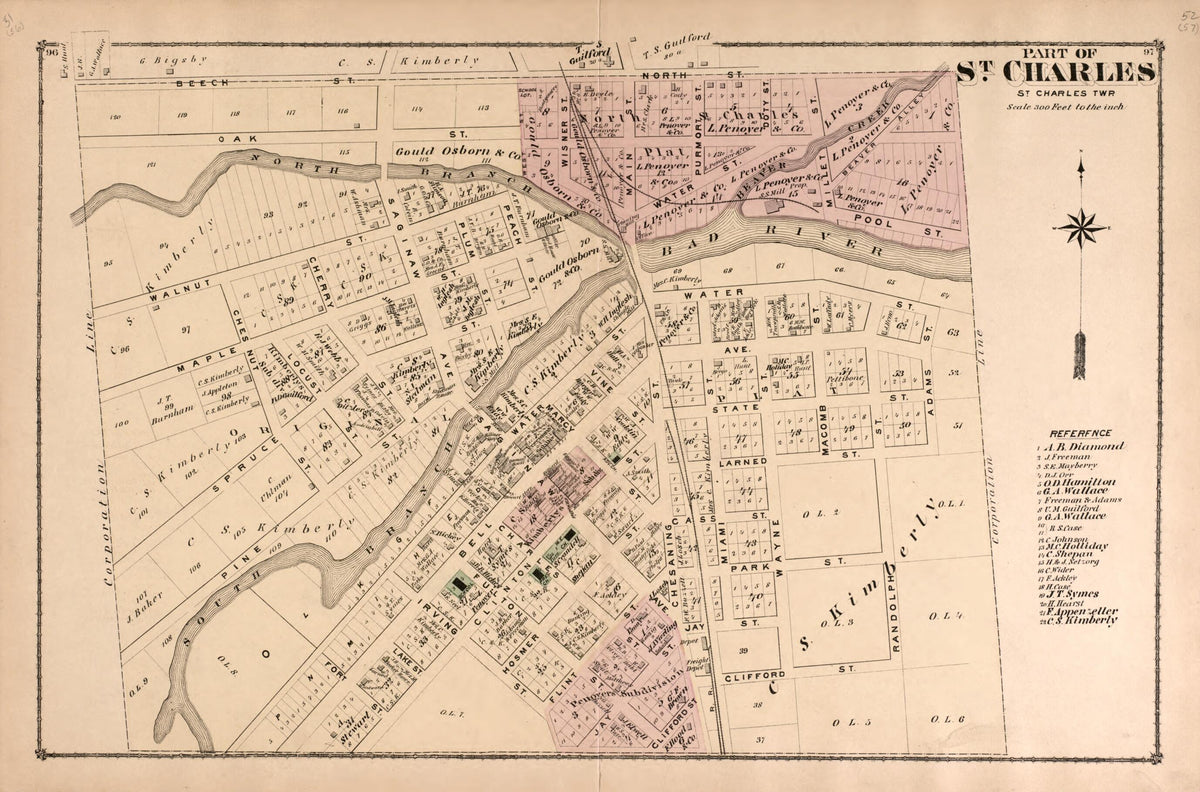 Part of St. Charles Township from Atlas of Saginaw County, Michigan 1877 by Relic Map Company