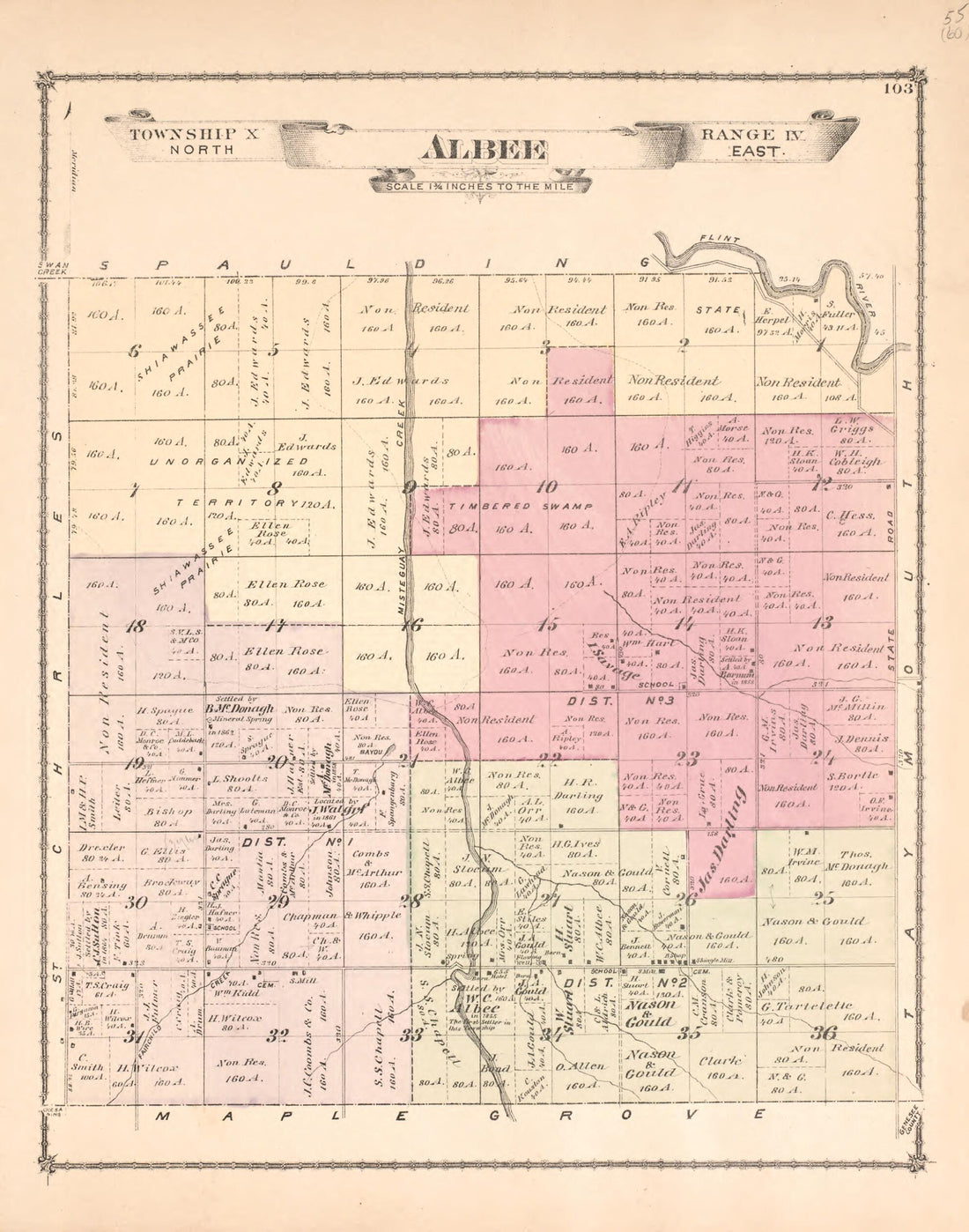 This old map of Albee Township from Atlas of Saginaw County, Mich from 1877 was created by Louis E. Neumann in 1877