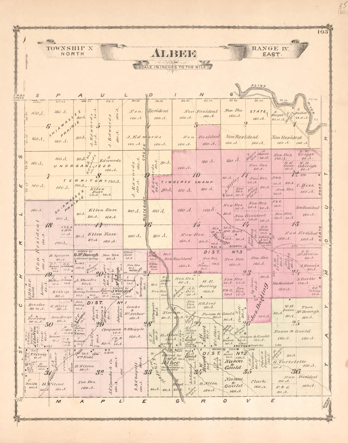 Albee Township from Atlas of Saginaw County, Michigan 1877 by Relic Map Company