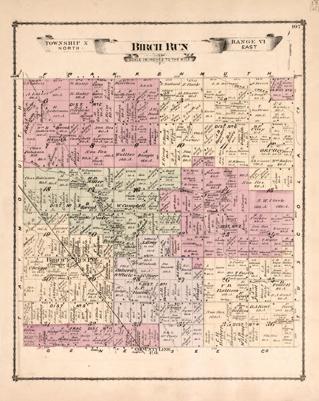 This old map of Birch Run Township from Atlas of Saginaw County, Mich from 1877 was created by Louis E. Neumann in 1877