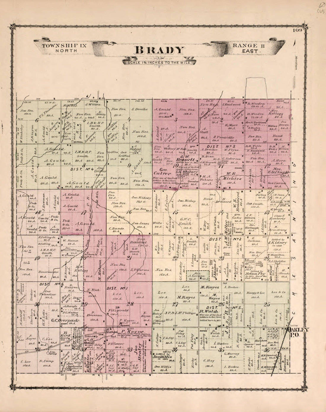 This old map of Brady Township from Atlas of Saginaw County, Mich from 1877 was created by Louis E. Neumann in 1877