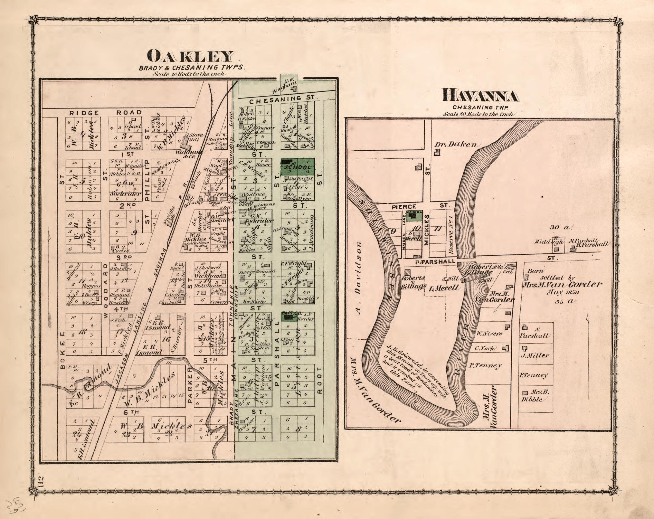 This old map of Oakley, Hawanna from Atlas of Saginaw County, Mich from 1877 was created by Louis E. Neumann in 1877