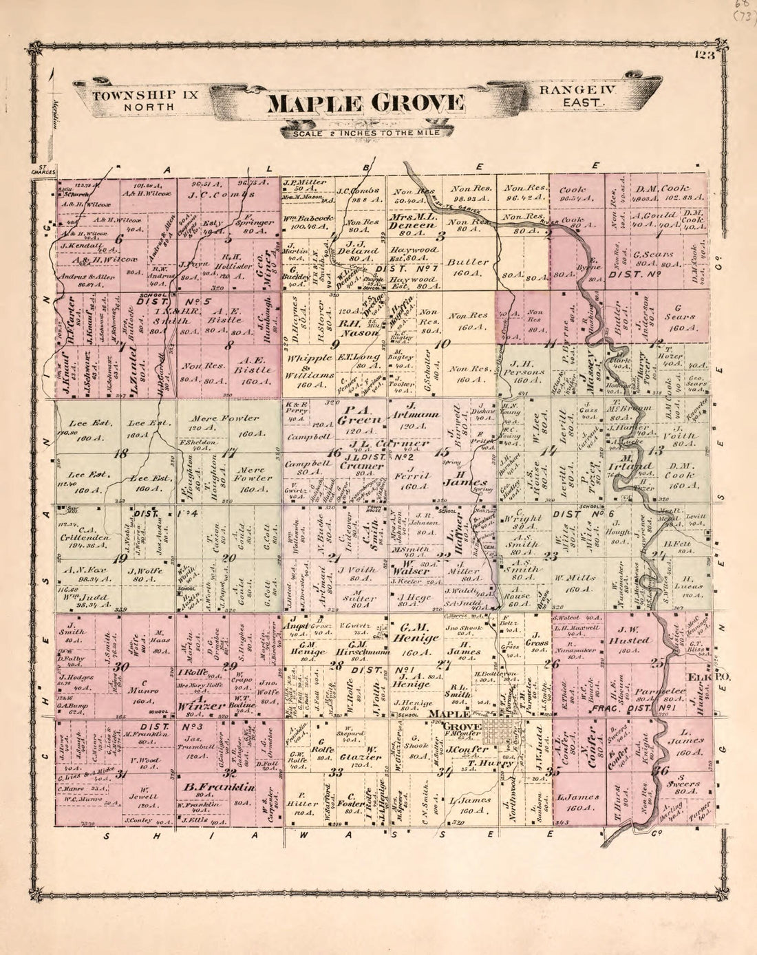 This old map of Maple Grove Township from Atlas of Saginaw County, Mich from 1877 was created by Louis E. Neumann in 1877