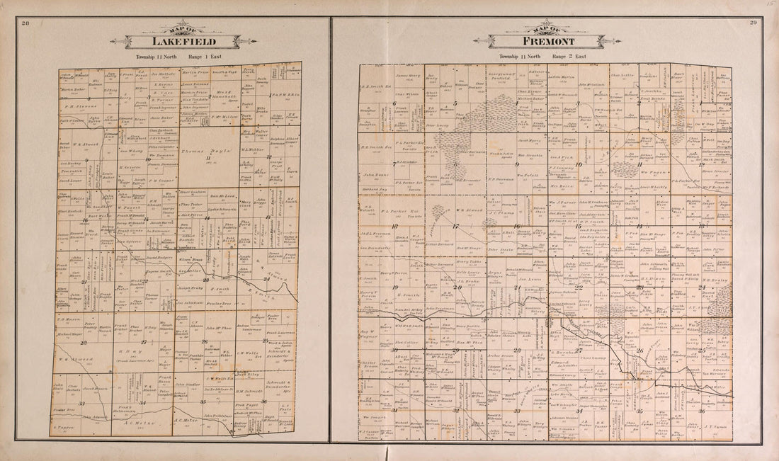 This old map of Lakefield and Fremont Townships from the County of Saginaw, Michigan from 1896 was created by Mich.) Imperial Publishing Co. (Saginaw in 1896