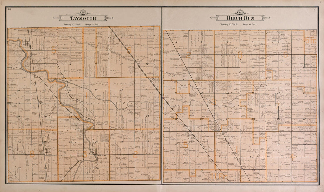 This old map of Taymouth and Birch Run Townships from the County of Saginaw, Michigan from 1896 was created by Mich.) Imperial Publishing Co. (Saginaw in 1896