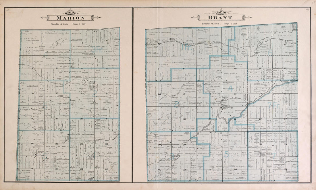 This old map of Marion and Brant Townships from the County of Saginaw, Michigan from 1896 was created by Mich.) Imperial Publishing Co. (Saginaw in 1896