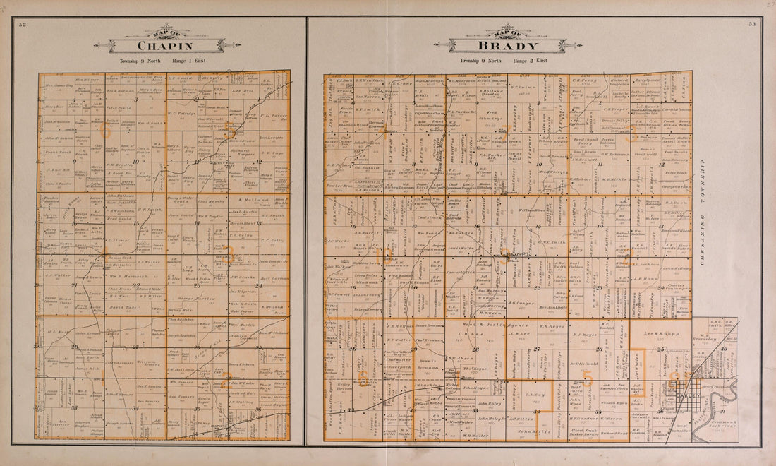 This old map of Chapin and Brady Townships from the County of Saginaw, Michigan from 1896 was created by Mich.) Imperial Publishing Co. (Saginaw in 1896