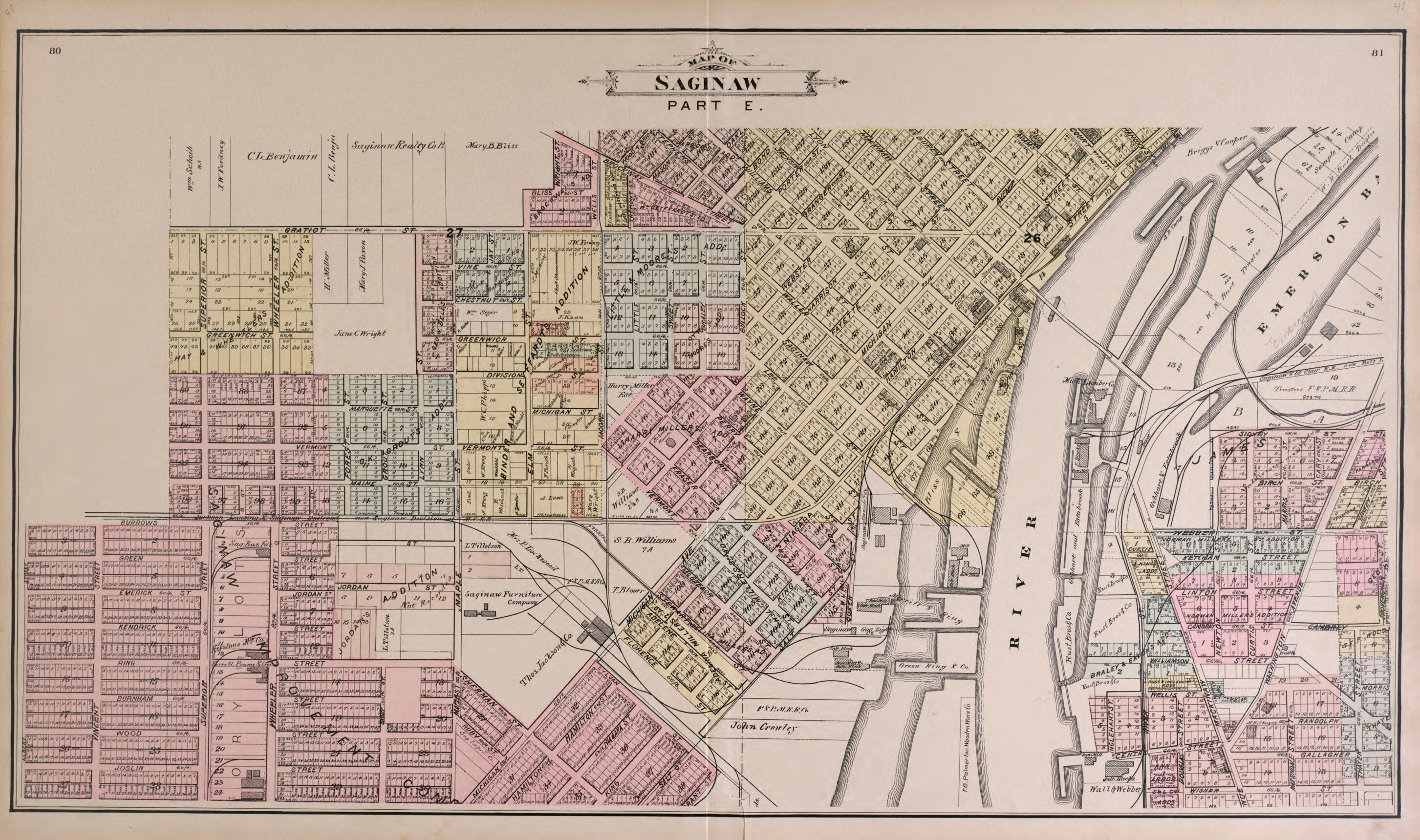 This old map of Map of Saginaw City, Part E from the County of Saginaw, Michigan from 1896 was created by Mich.) Imperial Publishing Co. (Saginaw in 1896