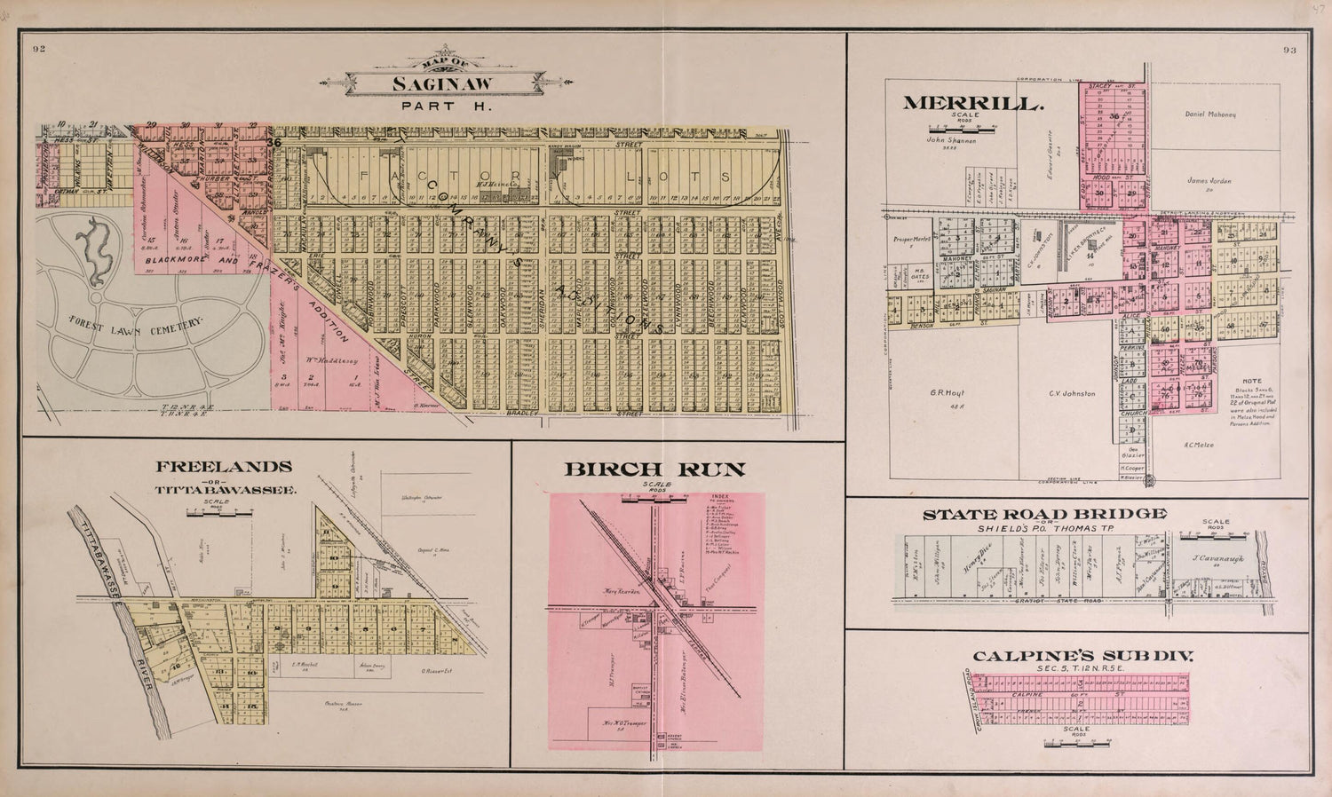 This old map of Map of Saginaw City, Part H and Merrill, Freelands, Birch Run from the County of Saginaw, Michigan from 1896 was created by Mich.) Imperial Publishing Co. (Saginaw in 1896