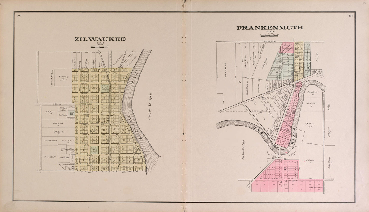 This old map of Zilwaukee and Frankenmuth from the County of Saginaw, Michigan from 1896 was created by Mich.) Imperial Publishing Co. (Saginaw in 1896