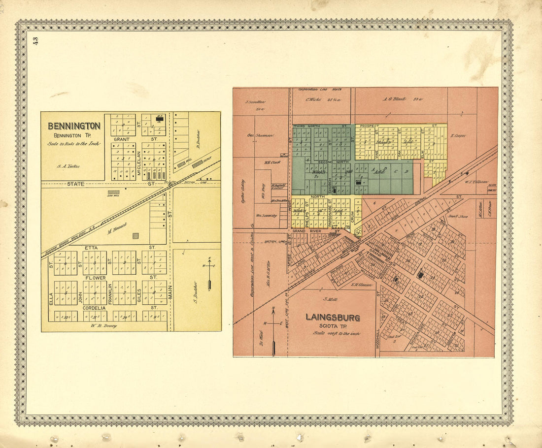 This old map of Bennington; Laingsburg from Illustrated Atlas of Shiawassee County, Michigan from 1895 was created by  Atlas Publishing Co in 1895