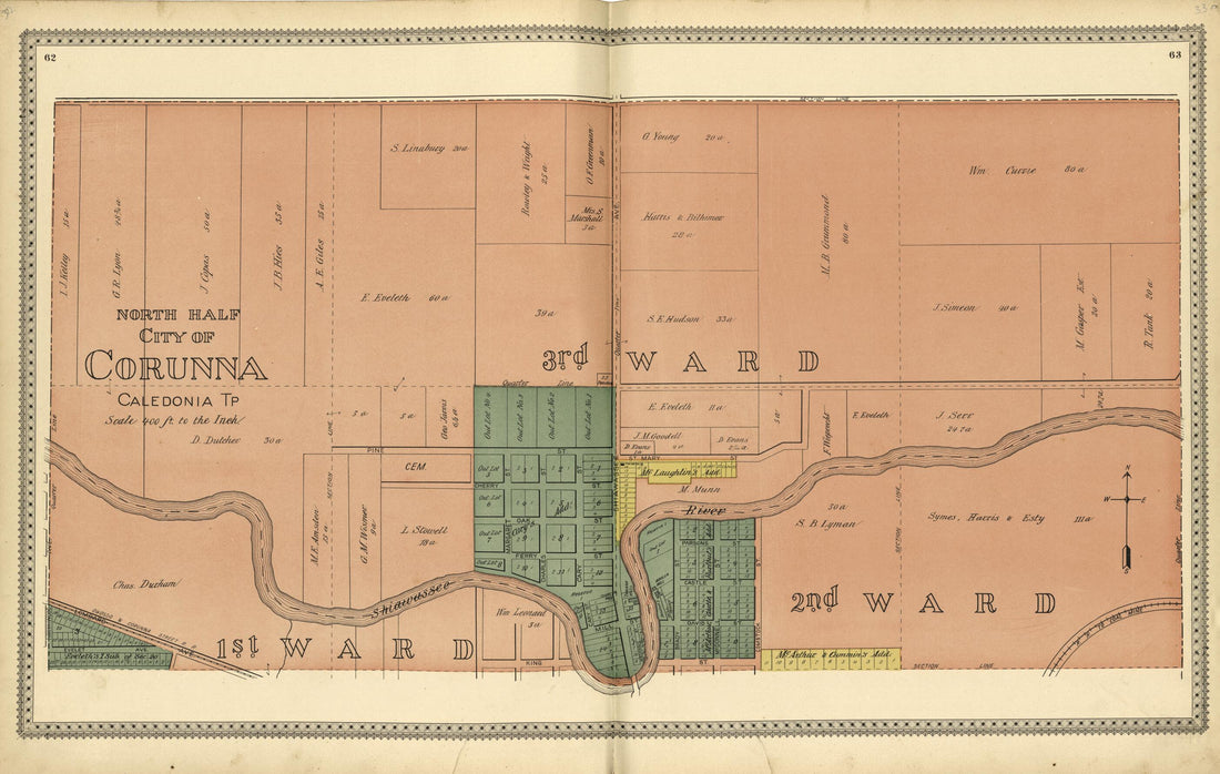 This old map of North of the City of Corunna  Caledonia TP from Illustrated Atlas of Shiawassee County, Michigan from 1895 was created by  Atlas Publishing Co in 1895