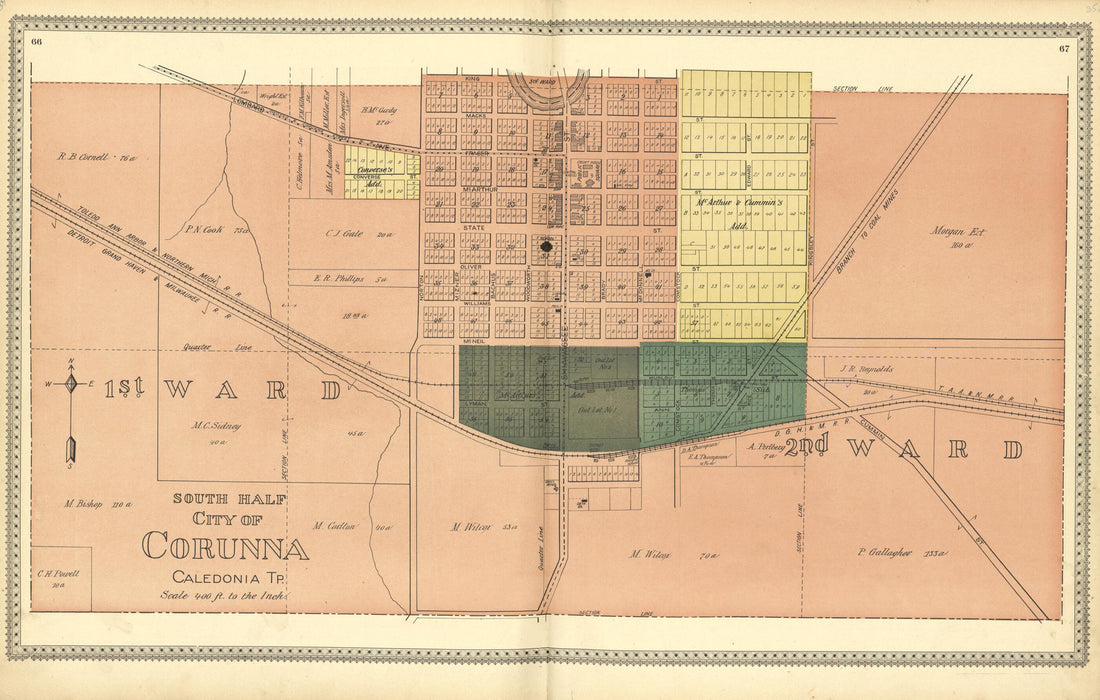 This old map of North of the City of Corunna  Caledonia TP from Illustrated Atlas of Shiawassee County, Michigan from 1895 was created by  Atlas Publishing Co in 1895