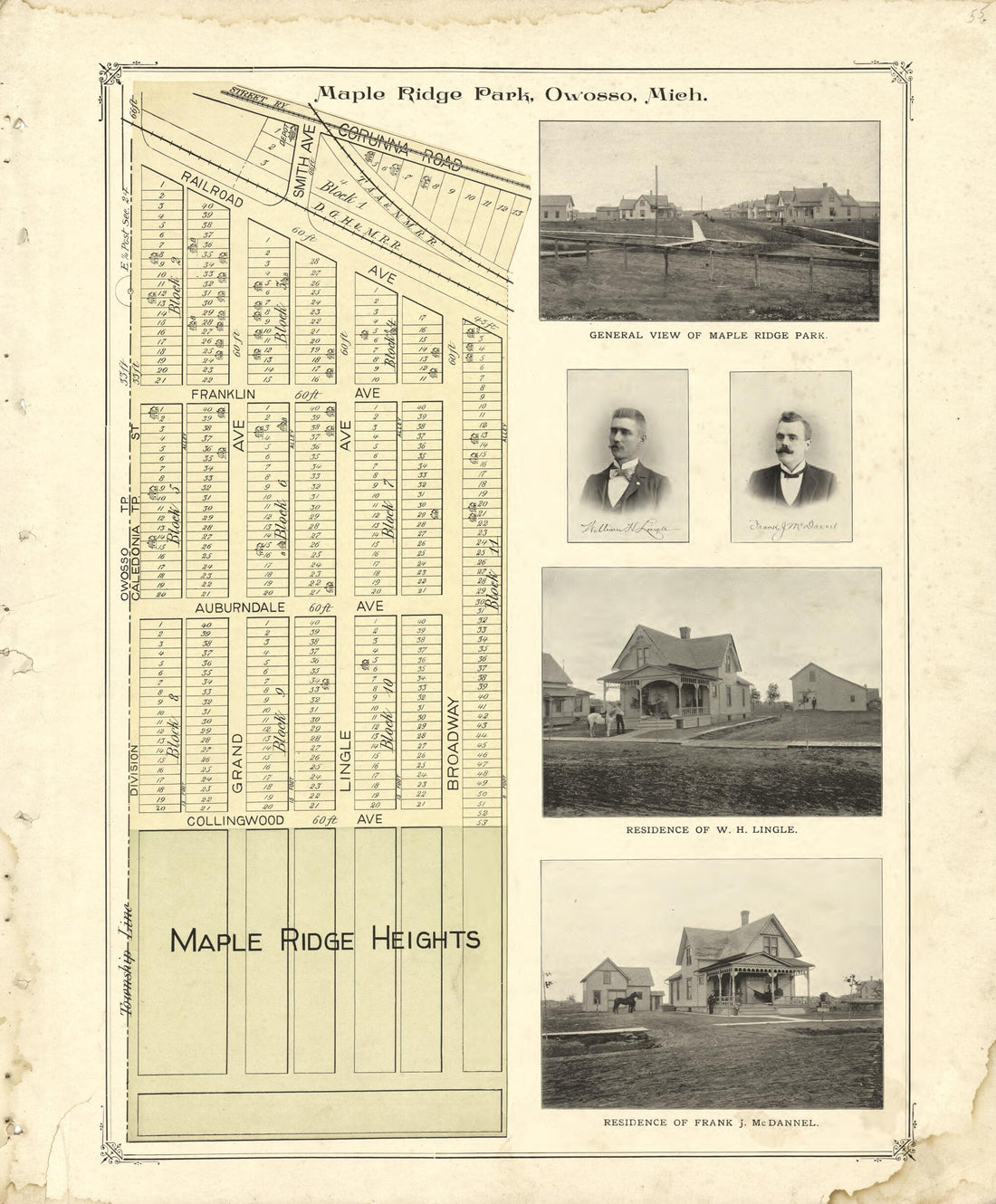 This old map of Maple Ridge Park, Owosso, Mich. from Illustrated Atlas of Shiawassee County, Michigan from 1895 was created by  Atlas Publishing Co in 1895