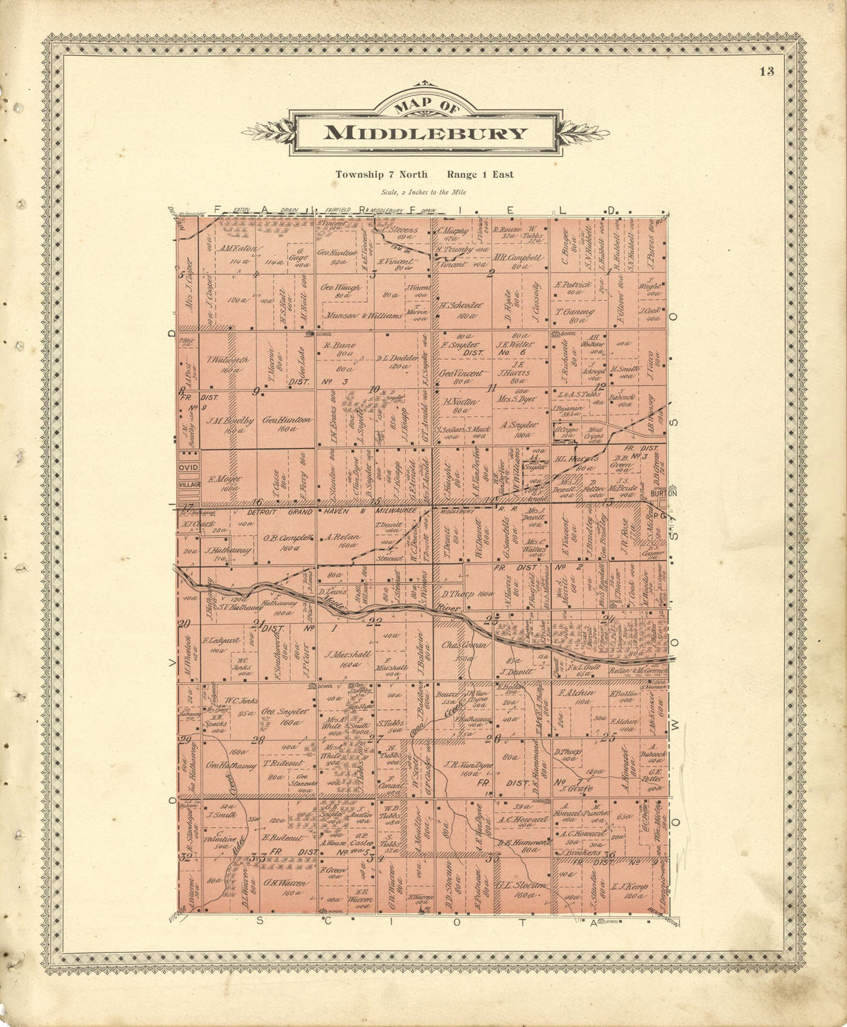 Map of Middlebury from Illustrated Atlas of Shiawassee County, Michigan 1895 by Relic Map Company
