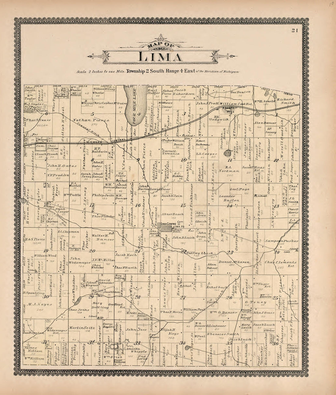 This old map of Map of Lima from Standard Atlas of Washtenaw County, Michigan from 1895 was created by  Geo. A. Ogle &amp; Co in 1895