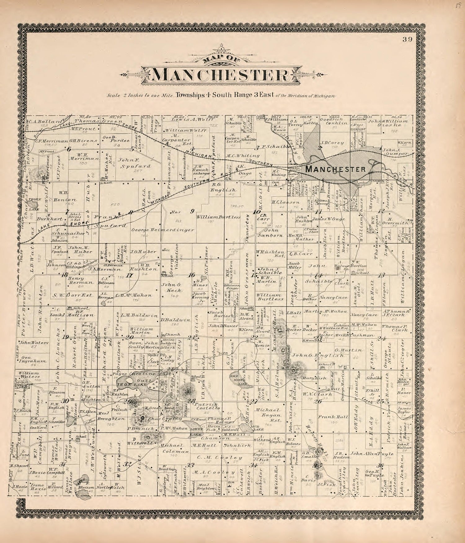 This old map of Map of Manchester from Standard Atlas of Washtenaw County, Michigan from 1895 was created by  Geo. A. Ogle &amp; Co in 1895