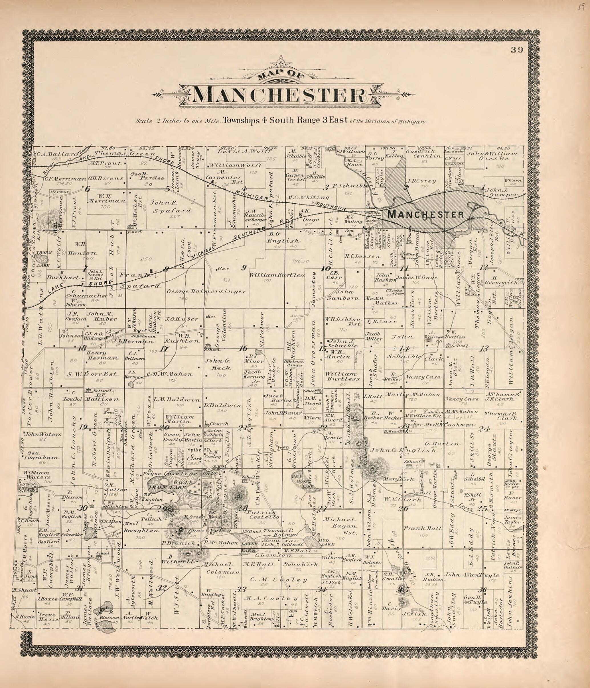This old map of Map of Manchester from Standard Atlas of Washtenaw County, Michigan from 1895 was created by  Geo. A. Ogle &amp; Co in 1895