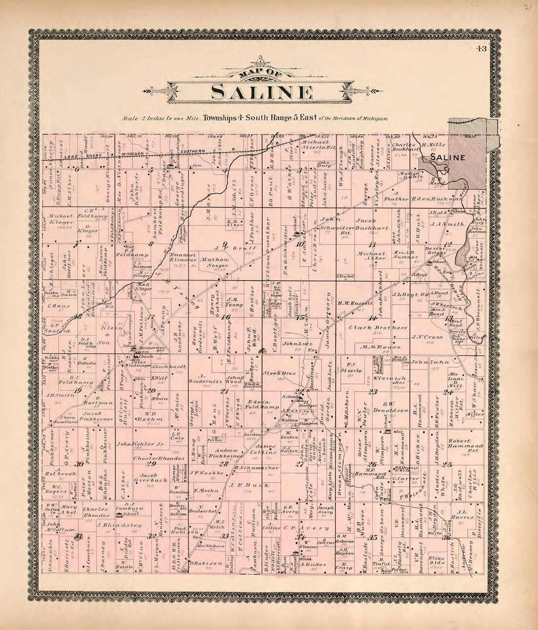This old map of Map of Saline from Standard Atlas of Washtenaw County, Michigan from 1895 was created by  Geo. A. Ogle &amp; Co in 1895