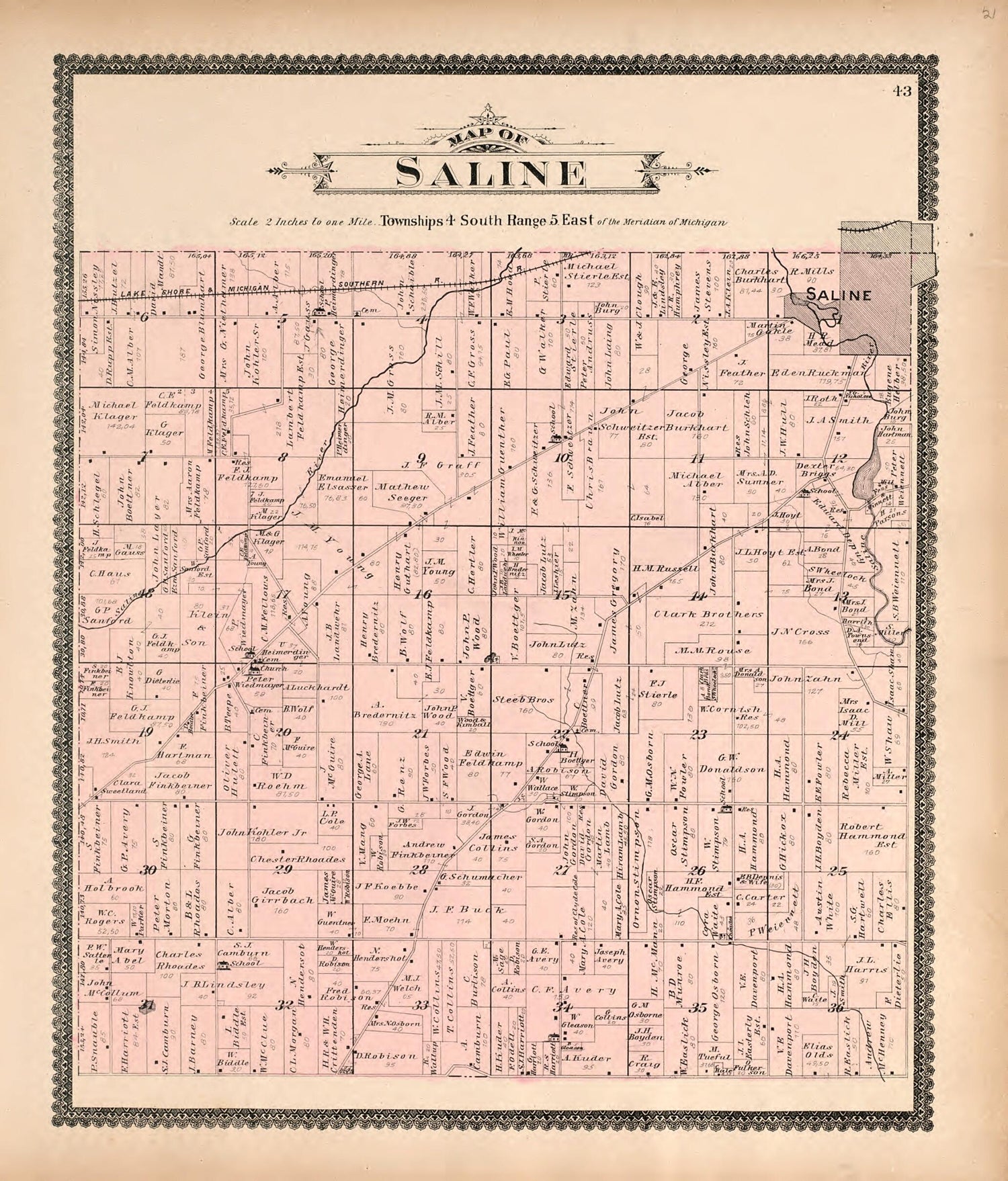 This old map of Map of Saline from Standard Atlas of Washtenaw County, Michigan from 1895 was created by  Geo. A. Ogle &amp; Co in 1895
