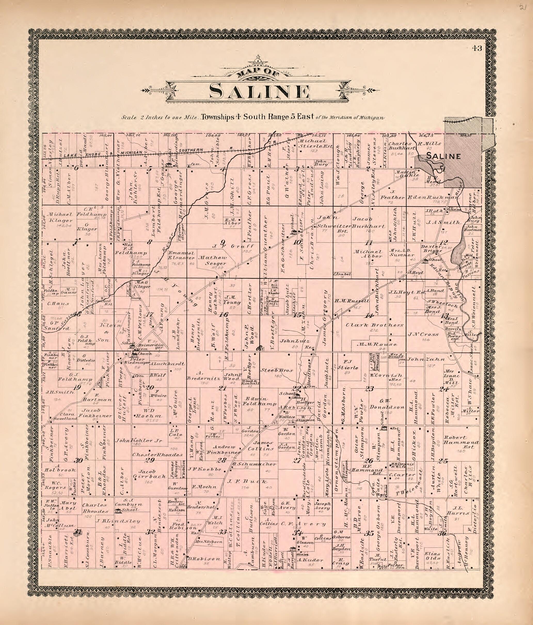 This old map of Map of Saline from Standard Atlas of Washtenaw County, Michigan from 1895 was created by  Geo. A. Ogle &amp; Co in 1895