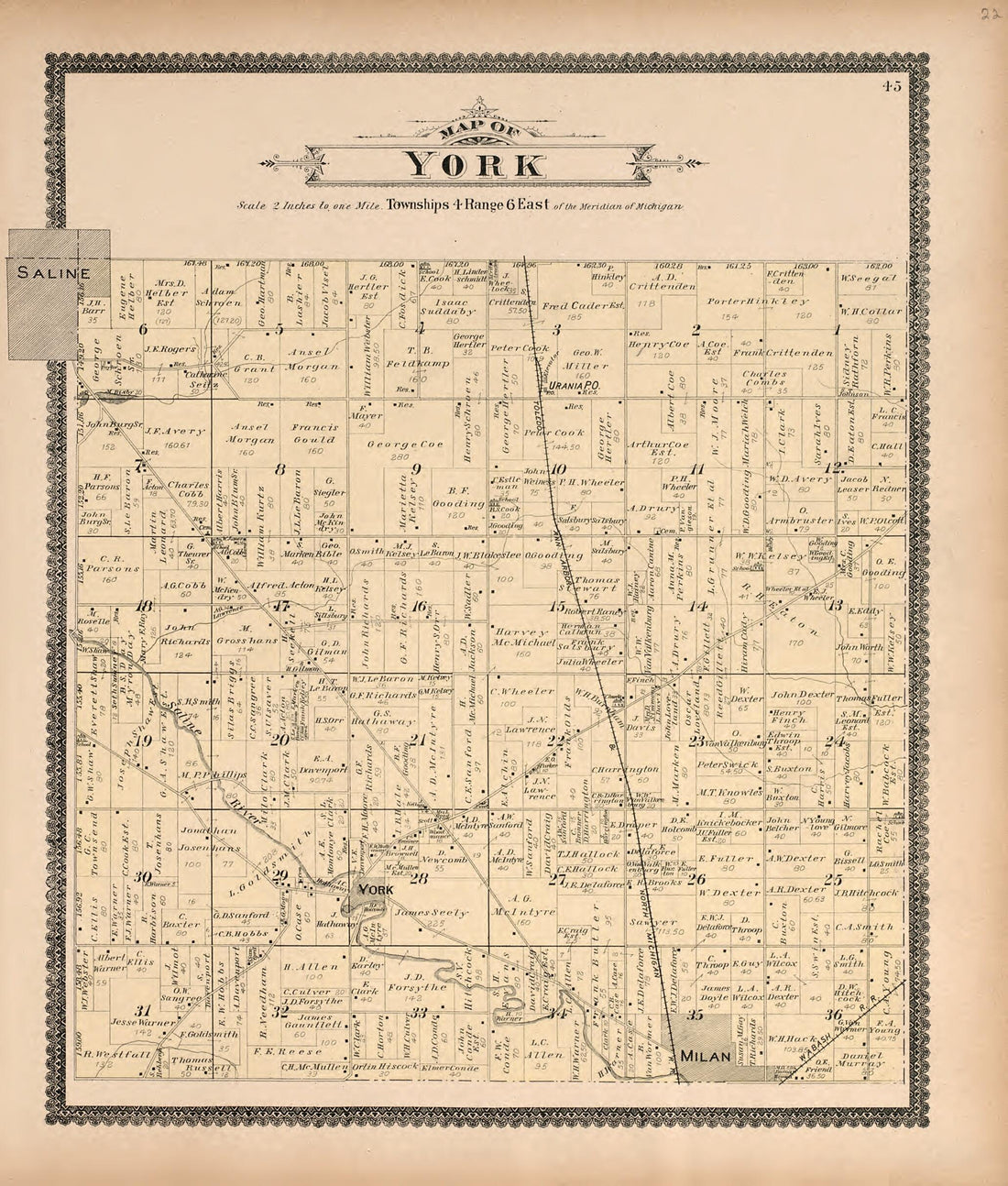 This old map of Map of York from Standard Atlas of Washtenaw County, Michigan from 1895 was created by  Geo. A. Ogle &amp; Co in 1895