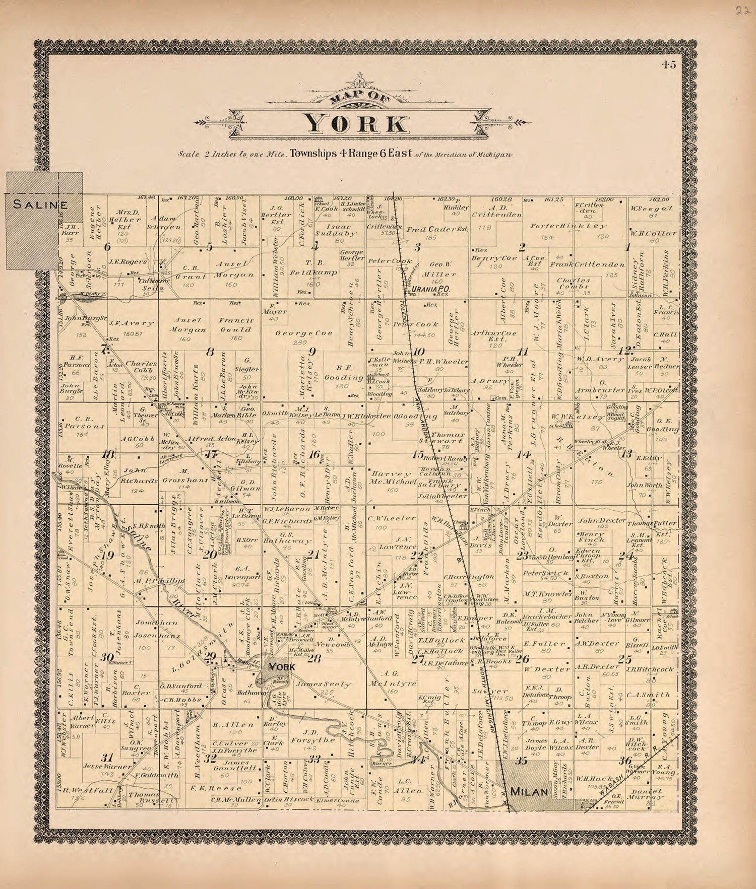 This old map of Map of York from Standard Atlas of Washtenaw County, Michigan from 1895 was created by  Geo. A. Ogle &amp; Co in 1895