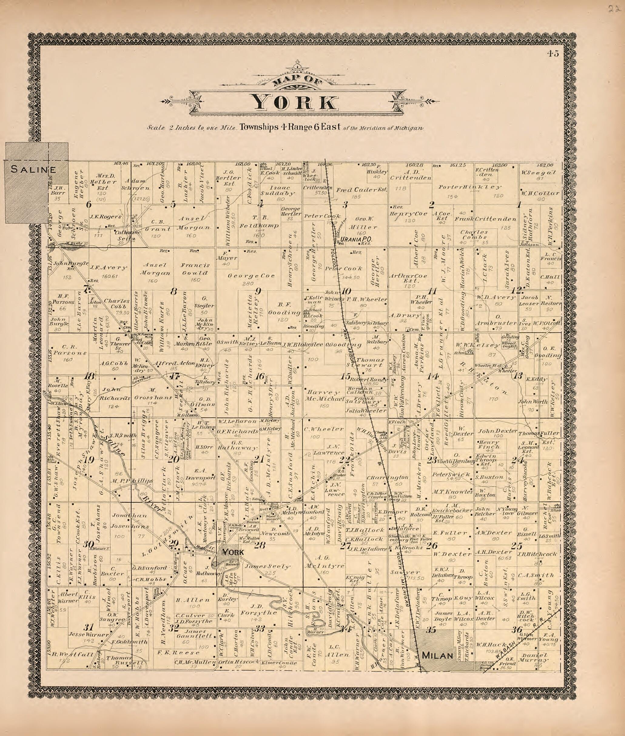 This old map of Map of York from Standard Atlas of Washtenaw County, Michigan from 1895 was created by  Geo. A. Ogle &amp; Co in 1895