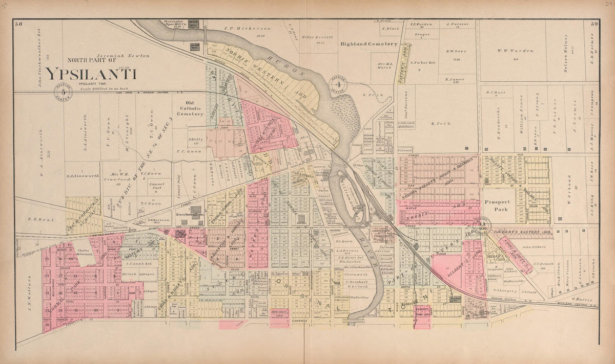 North Part of Ypsilanti from Standard Atlas of Washtenaw County, Michigan 1895 by Relic Map Company