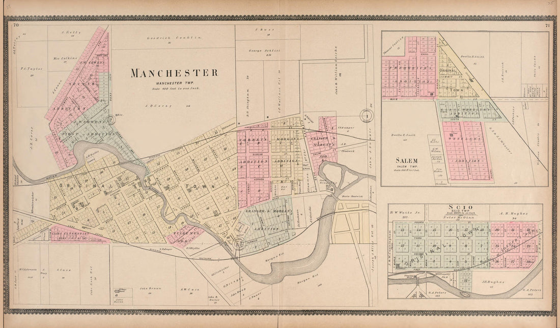 This old map of Manchester; Salem; Scio from Standard Atlas of Washtenaw County, Michigan from 1895 was created by  Geo. A. Ogle &amp; Co in 1895