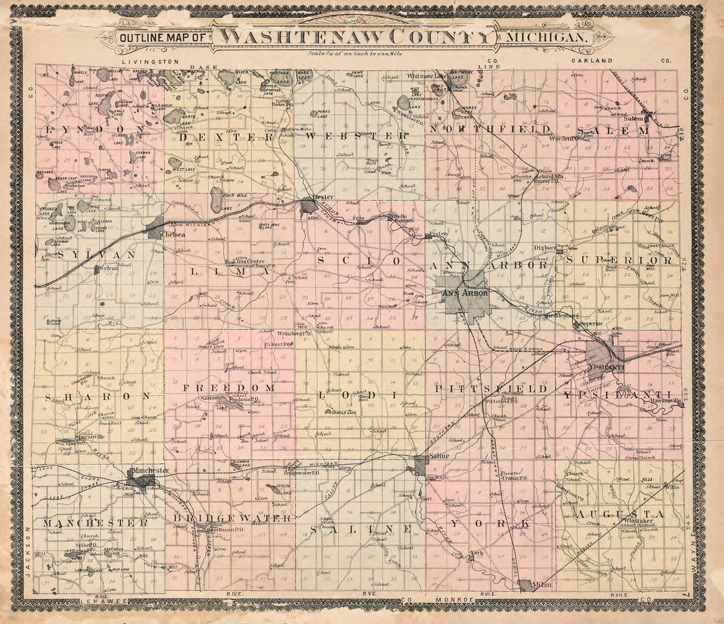 This old map of Outline Map of Washtenaw County, Michigan from Standard Atlas of Washtenaw County, Michigan from 1895 was created by  Geo. A. Ogle &amp; Co in 1895