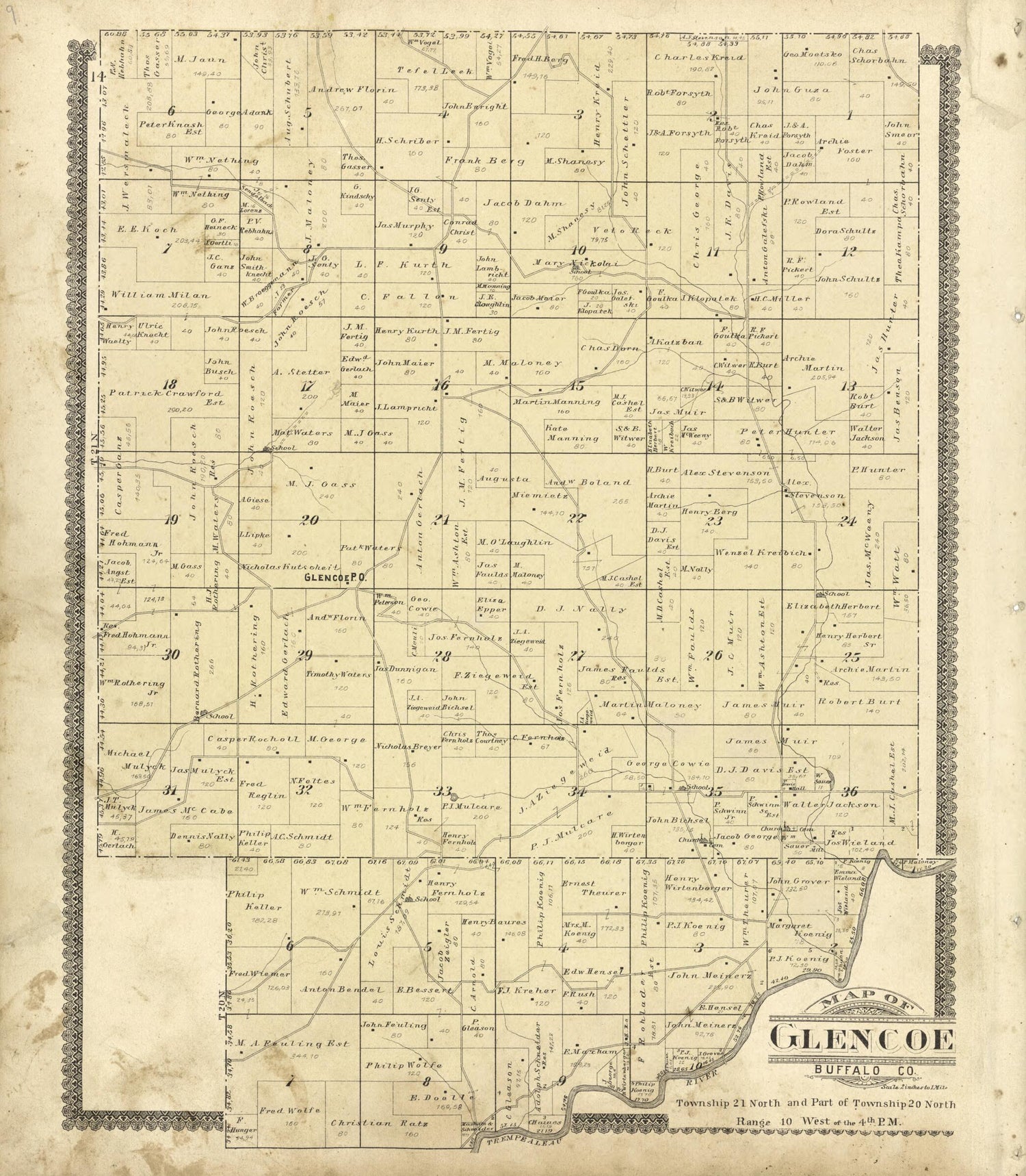 This old map of Map of Glencoe Buffalo Co. from Standard Atlas of Buffalo and Pepin Counties, Wisconsin from 1896 was created by  Geo. A. Ogle &amp; Co in 1896