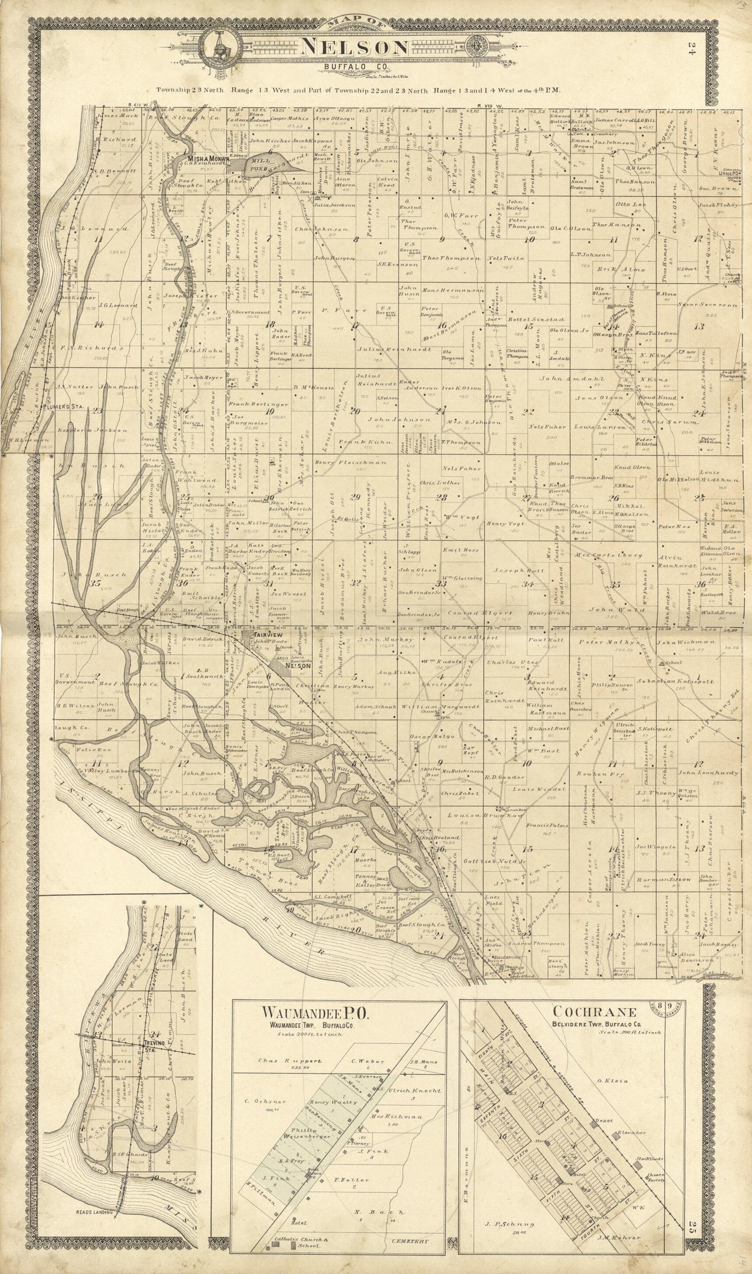This old map of Map of Nelson Buffalo Co. from Standard Atlas of Buffalo and Pepin Counties, Wisconsin from 1896 was created by  Geo. A. Ogle &amp; Co in 1896